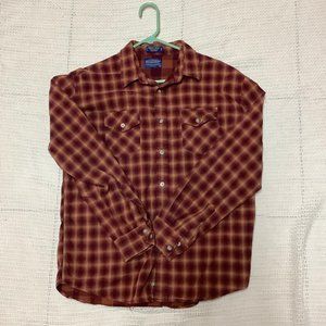 COPY - Pendleton Flannel Button Shirt Brownish Gold Plaid Street Shirt Size Lar…